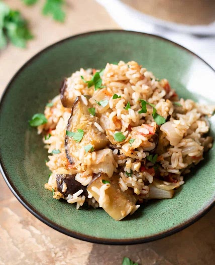 One Pot Greek Eggplant and Rice
