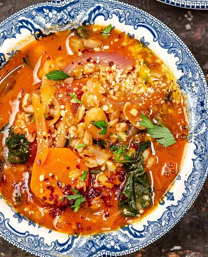 Tuscan Farro Soup with White Beans and Vegetables