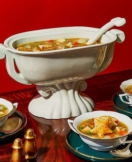 Chicken Pot Pie Soup with Puff Pastry Croutons