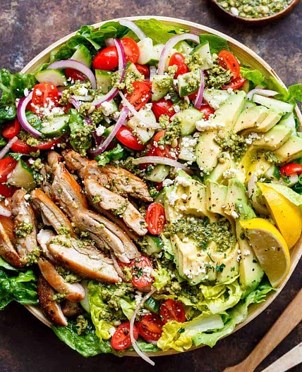 Pesto Grilled Chicken Avocado Salad