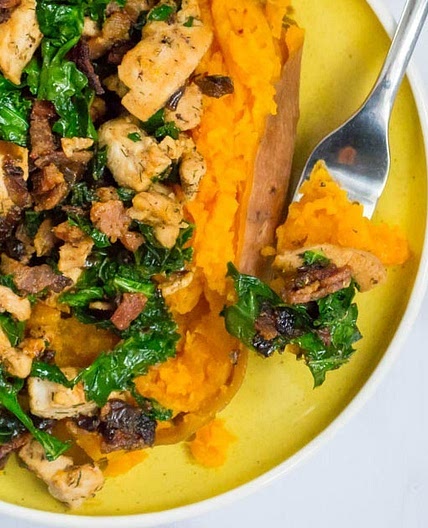 Chicken, Bacon, & Kale Stuffed Sweet Potatoes (Whole30, paleo, AIP)