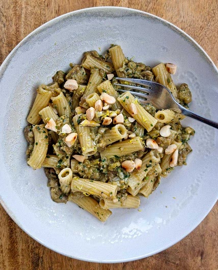 Eggplant pesto pasta