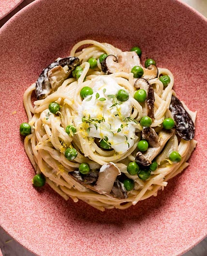 Pasta with Mushrooms and Peas Recipe