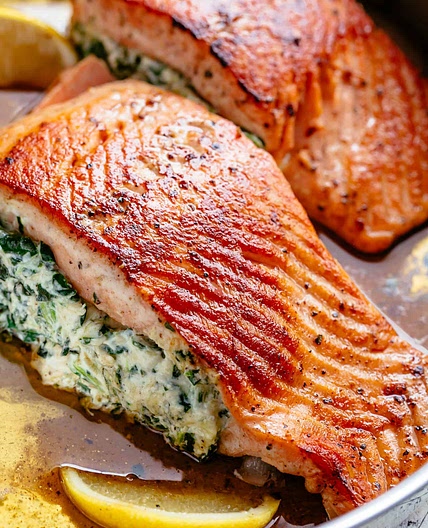 Creamy Spinach Stuffed Salmon