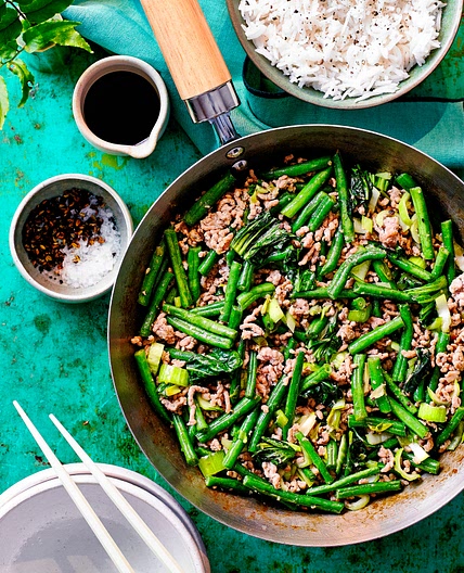 Green bean and pork Szechuan stir-fry