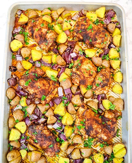 Sweet and Savory Sheet Pan Chicken Thighs with Potatoes
