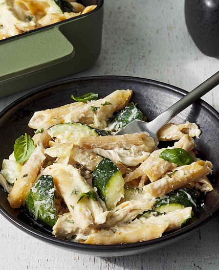Creamy Zucchini & Rotisserie Chicken Pasta Bake