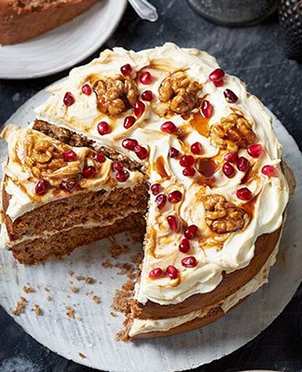 Spiced walnut cake with pomegranate molasses frosting