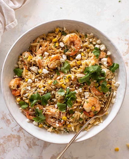 Grilled Shrimp Corn Feta Orzo