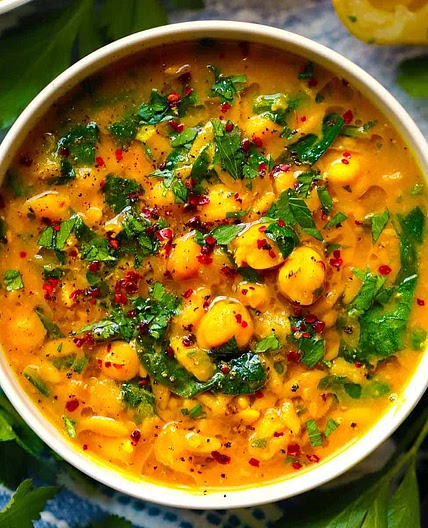 Turmeric Soup with Chickpeas, Orzo, and Spinach