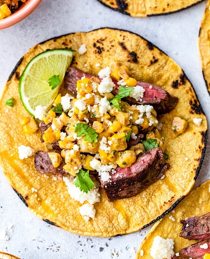 Grilled Skirt Steak and Elote Tacos