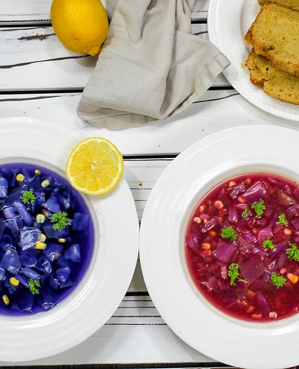 Color Changing Purple Cabbage Corn and Potato Soup