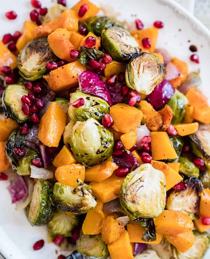 Oven Roasted Butternut Squash and Brussels Sprouts