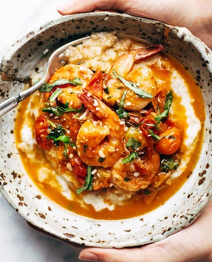 Garlic Basil Shrimp and Grits