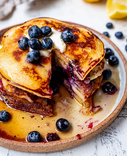 Gluten Free Lemon Blueberry Mochi Pancakes