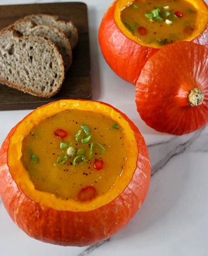 Pumpkin Soup in Roasted Pumpkin Shells