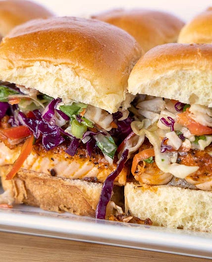 Blackened Salmon Sliders with an Asian Slaw