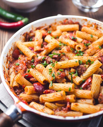 Penne all'arrabbiata with chorizo