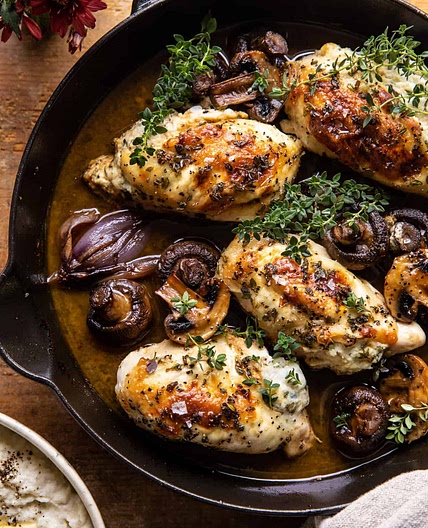 Herbed Ricotta Stuffed Chicken In Cider Pan Sauce with Mashed Cauliflower