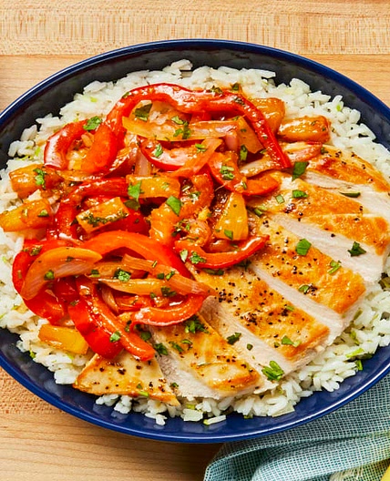 Tangy Tropical Chicken with Bell Pepper over Ginger Rice