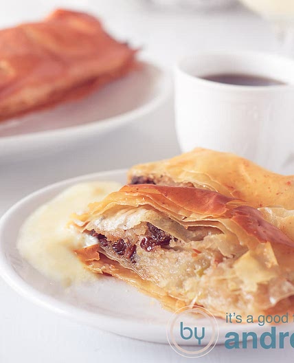 German Apple Strudel with Vanilla Sauce