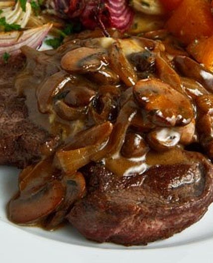 Steak Tenderloin in a Mushroom and Blue Cheese Sauce