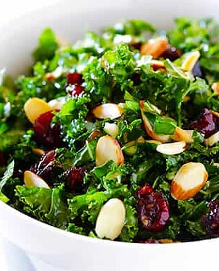 Kale Salad with Warm Cranberry Almond Vinaigrette