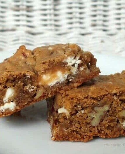 Bourbon Brown Butter Blondies with White Chocolate and Pecans