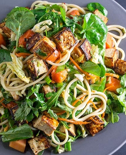 Low FODMAP Asian Tofu Noodle Papaya Salad