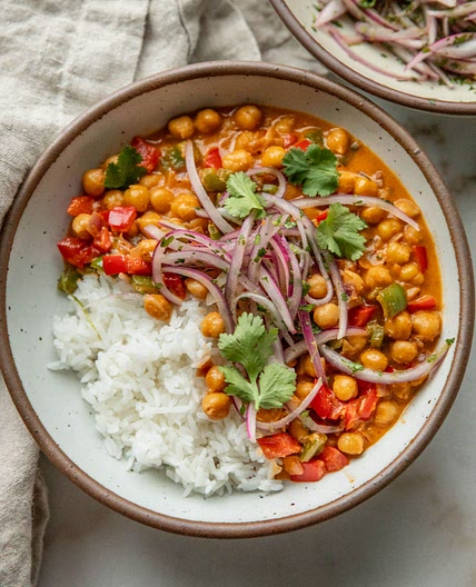 Creamy Chipotle Orange Chickpeas with Marinated Onions