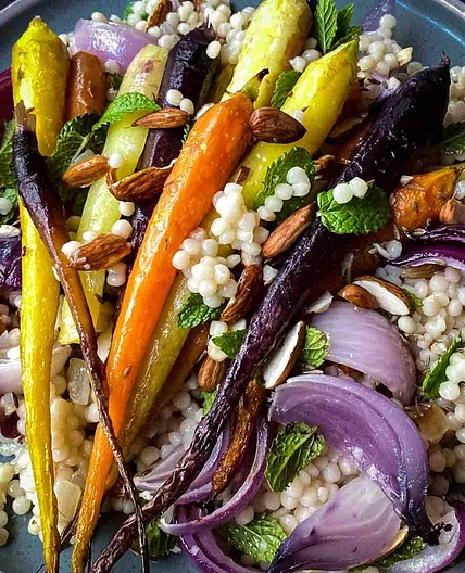 Roasted Rainbow Carrots with Pearl Couscous