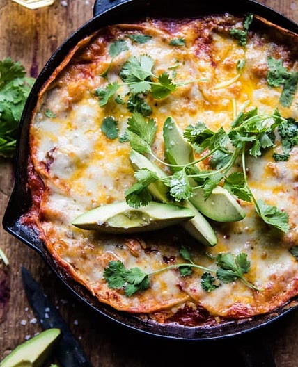 Skillet Chicken Tinga Enchiladas