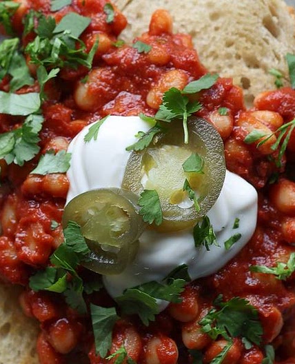 Saucy Beans on Garlic Toast