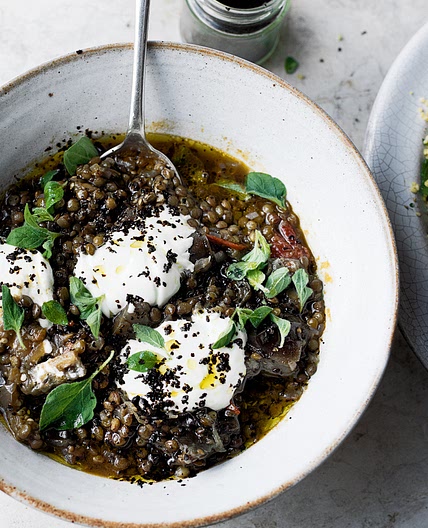 Puy lentil and aubergine stew