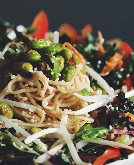 asian noodle salad with edamame & sweet ginger dressing