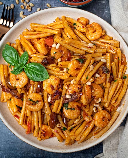 Harissa Pasta with Prawns