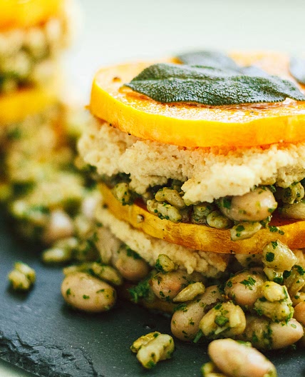 Butternut Stacks with Almond Ricotta and Sage Kale Pesto