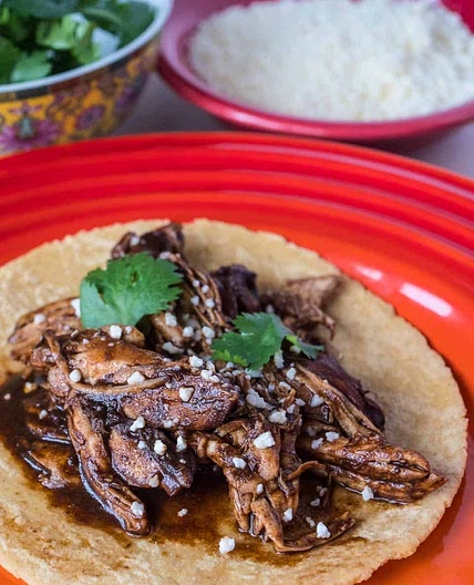 Pressure Cooker Shredded Chicken in Black Mole Sauce