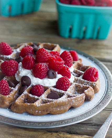 Chocolate Waffles With Fresh Raspberries