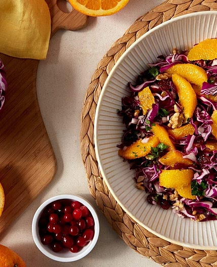 Red Cabbage Salad with Orange, Cranberries, and Walnuts