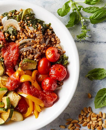 Italian Roasted Vegetable and Wheat Berry Buddha Bowl