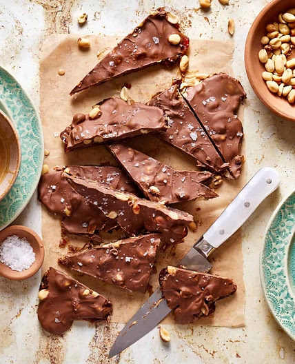 Easy "Snickers" Date Crunch Bark