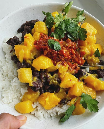 Black Beans and Mango on Coconut Rice