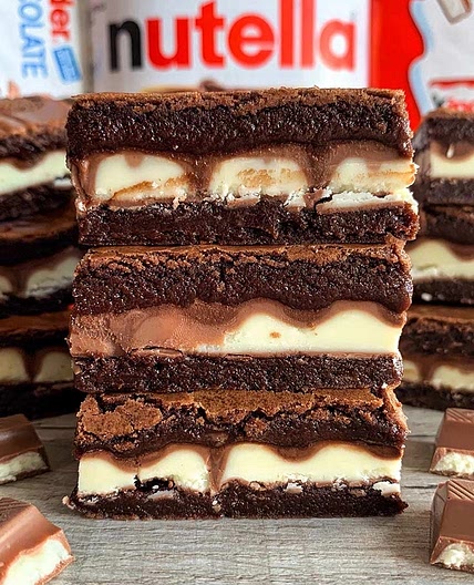 Kinder and Nutella Stuffed Brownies