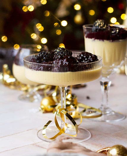 Blitzen’s Eggnog Panna Cotta with Blackberry Sauce
