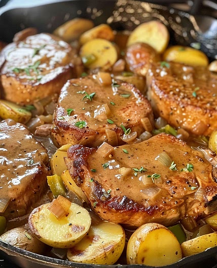 Cozy One-Pan Smothered Pork and Potatoes