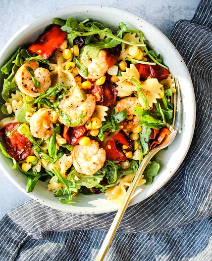 Roasted Vegetable Pasta Salad With Shrimp