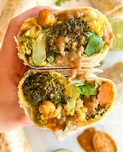 Make Ahead Vegan Sweet and Spicy Thai Satay Freezer Burritos