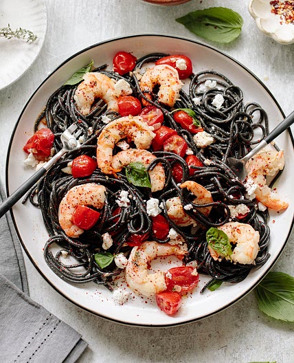 15-Minute Squid Ink Spaghetti with Shrimp