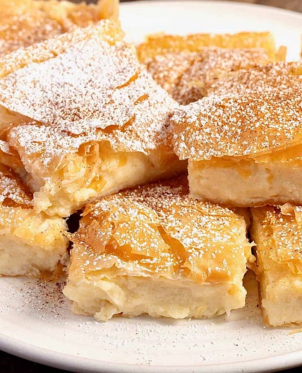 Greek Bougatsa recipe (Custard Pie with Phyllo and ground Cinnamon)